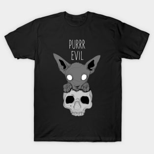 Pure Evil cat on Skull T-Shirt